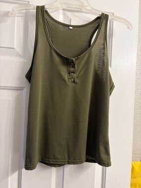 Olive Green Sleeveless Henley Tank Top
